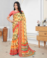 Vishal Prints Light Yellow Digital Print Criva Crepe Saree