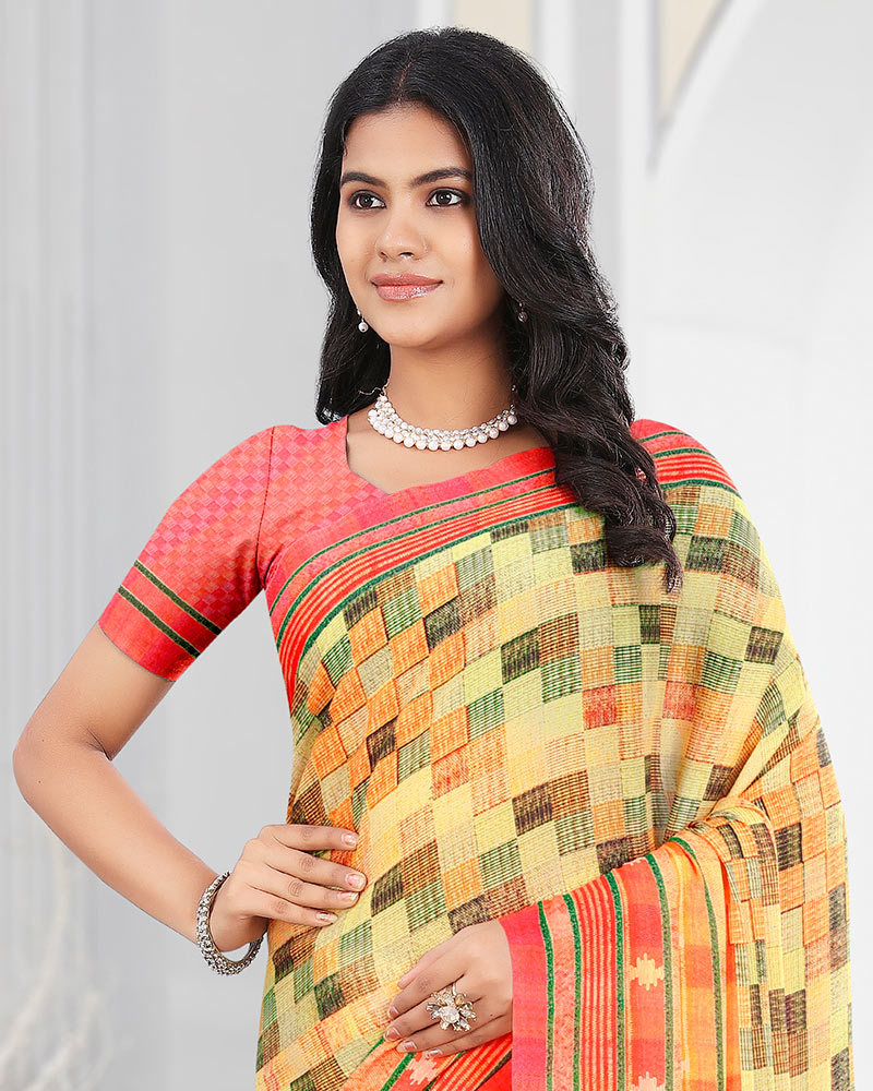 Vishal Prints Light Yellow Digital Print Criva Crepe Saree