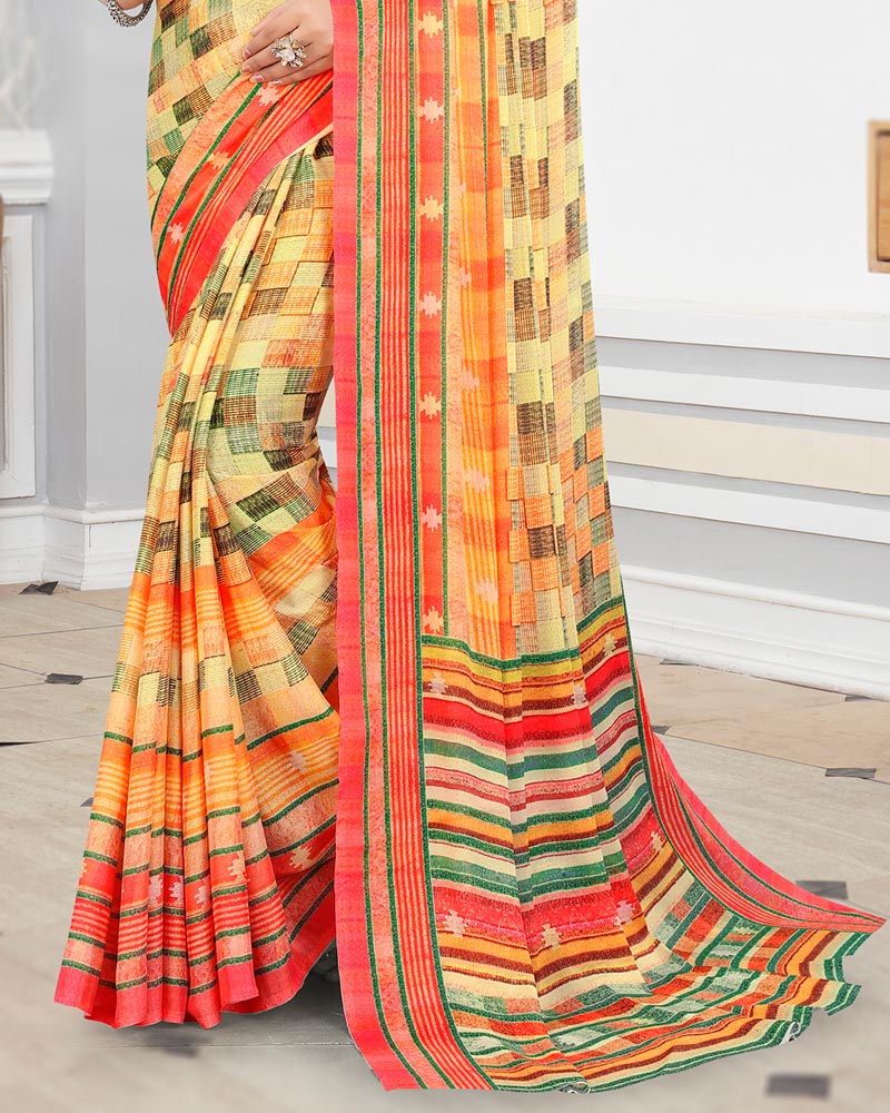 Vishal Prints Light Yellow Digital Print Criva Crepe Saree