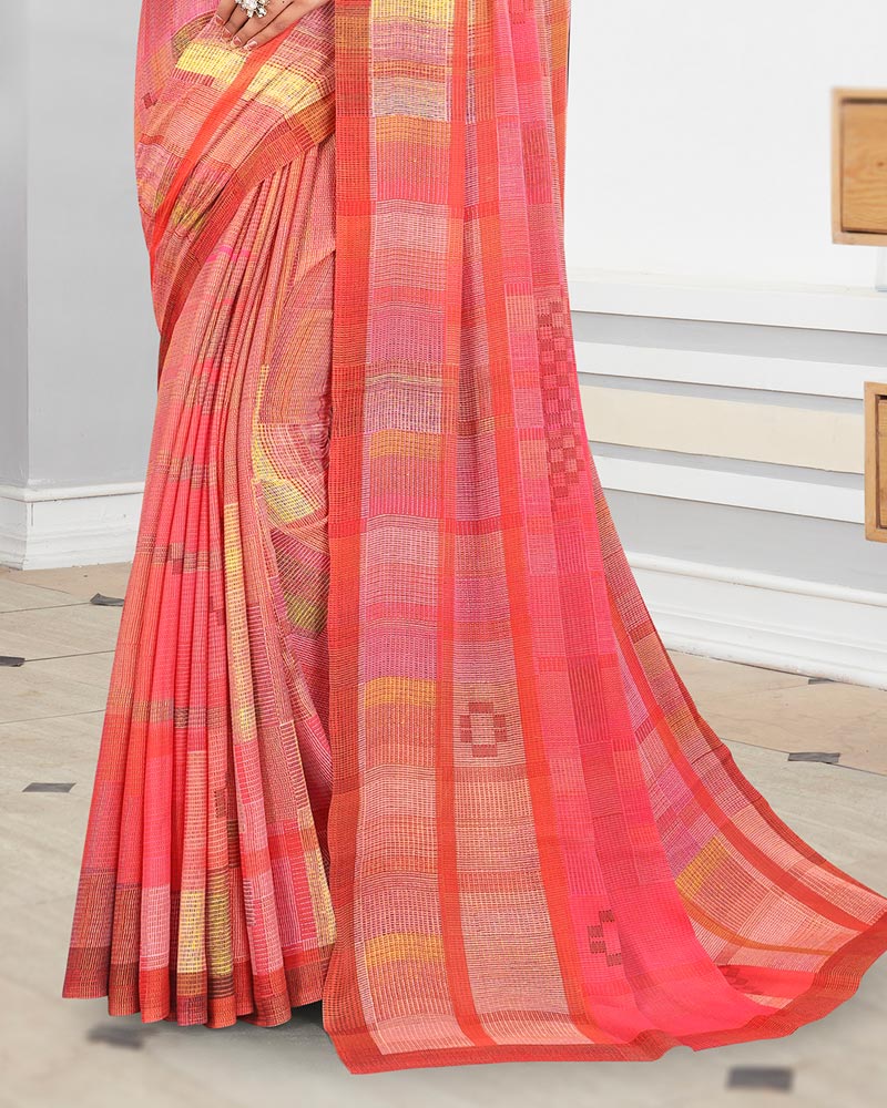 Vishal Prints Peach Digital Print Criva Crepe Saree