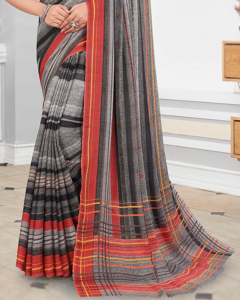 Vishal Prints Charcoal Grey Digital Print Criva Crepe Saree