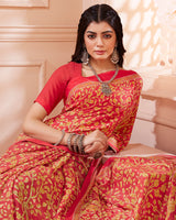 Vishal Prints Cherry Red Digital Print Criva Crepe Saree