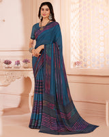 Vishal Prints Elephant Blue Digital Print Criva Crepe Saree