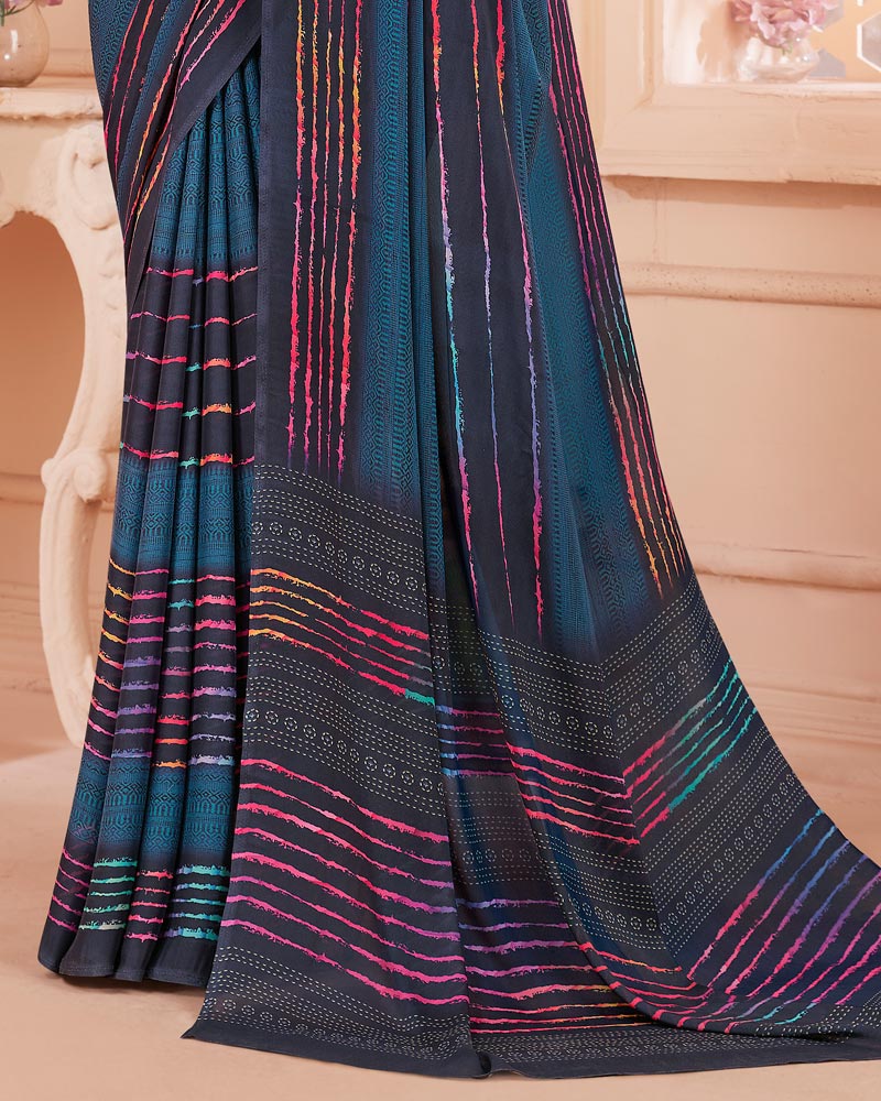 Vishal Prints Elephant Blue Digital Print Criva Crepe Saree