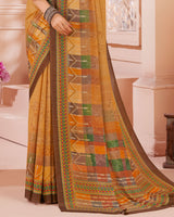 Vishal Prints Copper Yellow Digital Print Criva Crepe Saree