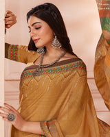 Vishal Prints Copper Yellow Digital Print Criva Crepe Saree