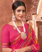 Vishal Prints Red Pink Printed Georgette Saree With Border