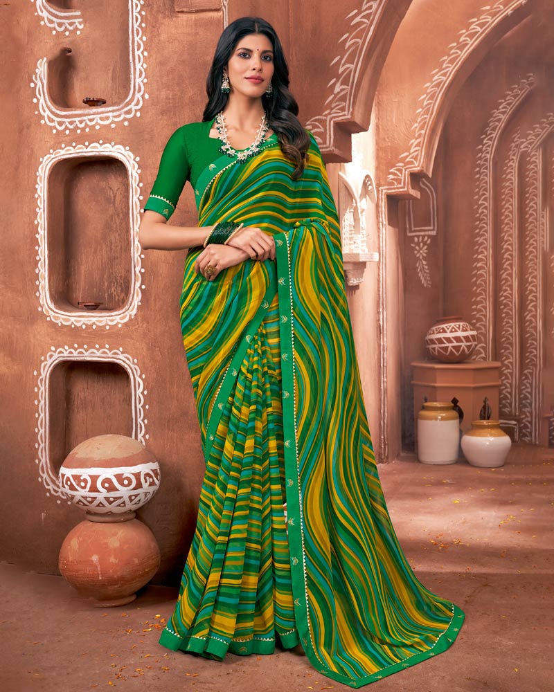 Vishal Prints Dark Green Printed Georgette Saree With Border