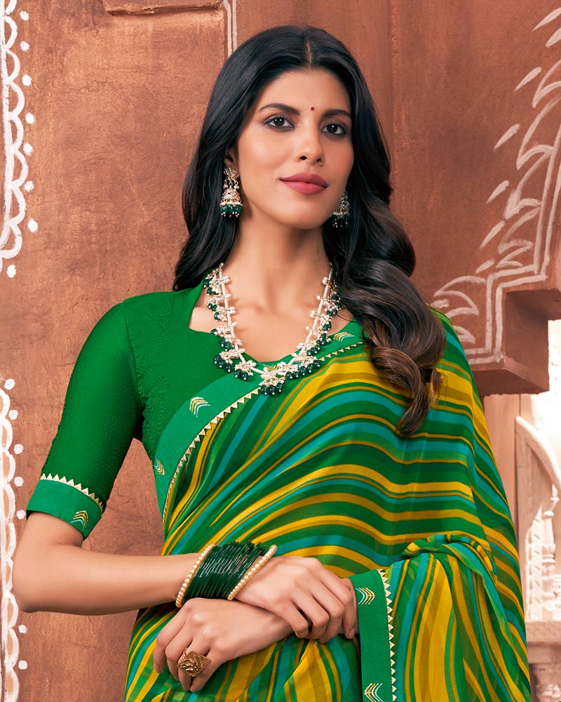 Vishal Prints Dark Green Printed Georgette Saree With Border
