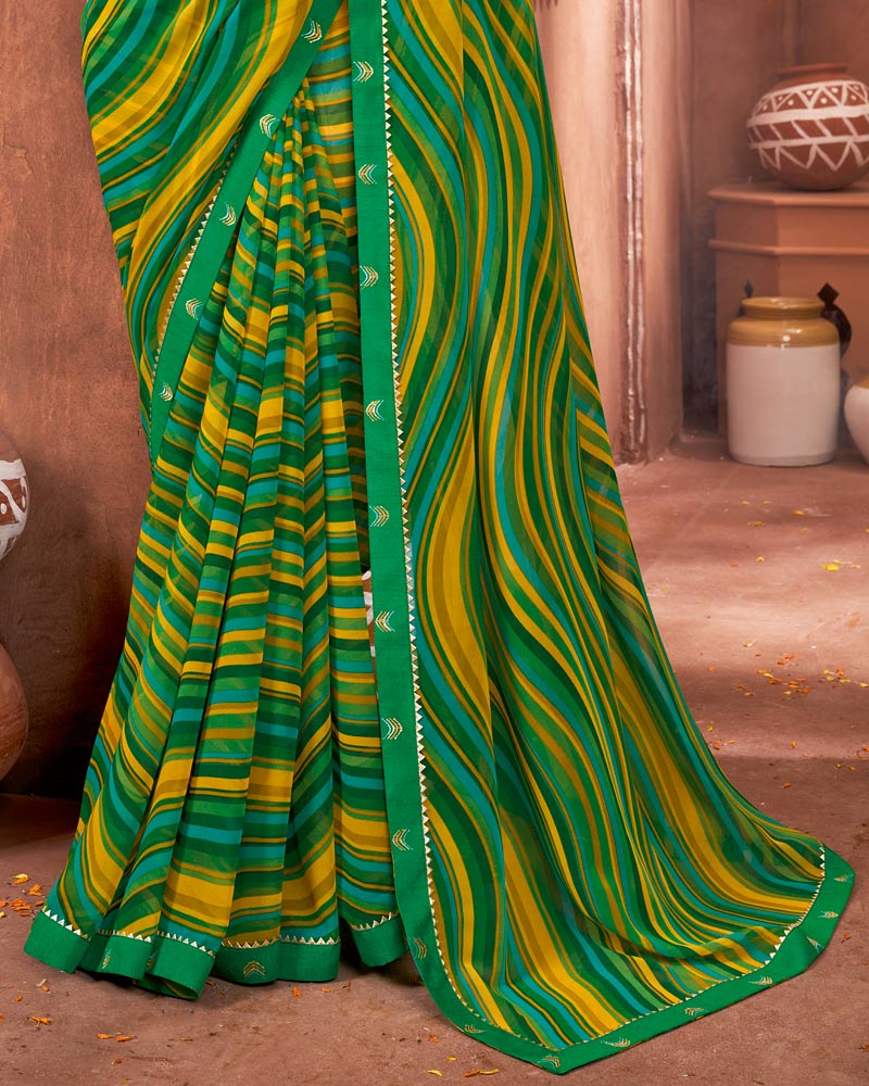 Vishal Prints Dark Green Printed Georgette Saree With Border