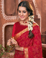 Vishal Prints Pinkish Red Printed Georgette Saree With Border