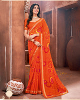 Vishal Prints Dark Orange Printed Georgette Saree With Border