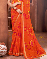Vishal Prints Dark Orange Printed Georgette Saree With Border
