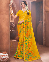 Vishal Prints Golden Yellow Printed Georgette Saree With Border