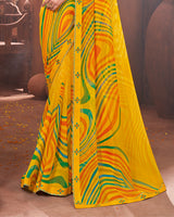 Vishal Prints Golden Yellow Printed Georgette Saree With Border