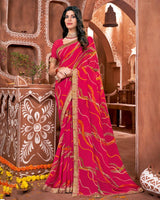 Vishal Prints Hot Pink Printed Georgette Saree With Border