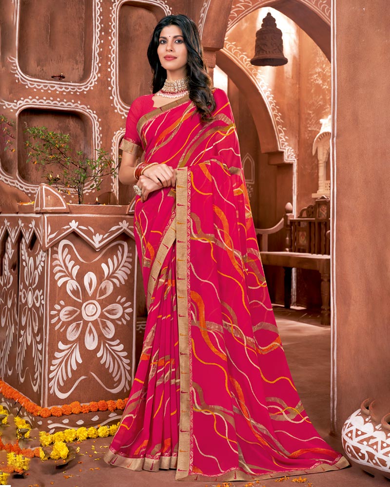 Vishal Prints Hot Pink Printed Georgette Saree With Border