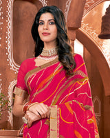 Vishal Prints Hot Pink Printed Georgette Saree With Border