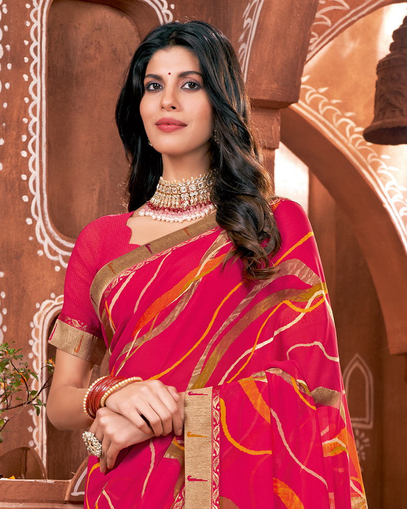 Vishal Prints Hot Pink Printed Georgette Saree With Border