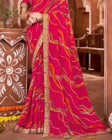 Vishal Prints Hot Pink Printed Georgette Saree With Border