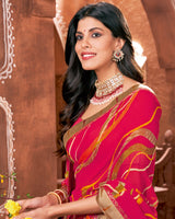 Vishal Prints Hot Pink Printed Georgette Saree With Border