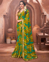 Vishal Prints Dark Mustard Printed Georgette Saree With Border