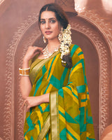 Vishal Prints Dark Mustard Printed Georgette Saree With Border