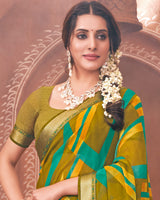 Vishal Prints Dark Mustard Printed Georgette Saree With Border
