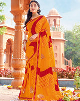 Vishal Prints Orange Printed Georgette Saree With Foil Print And Fancy Border