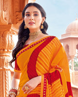 Vishal Prints Orange Printed Georgette Saree With Foil Print And Fancy Border