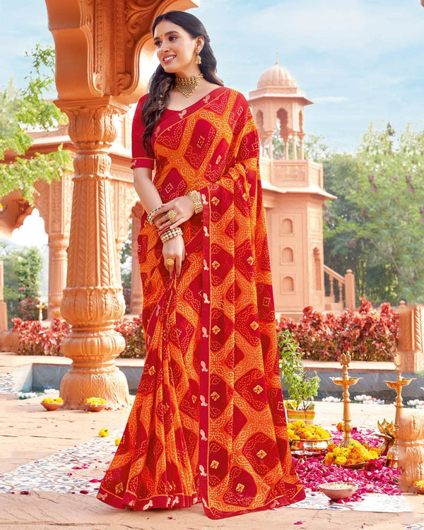 Vishal Prints Shiraz Red Printed Georgette Saree With Fancy Border