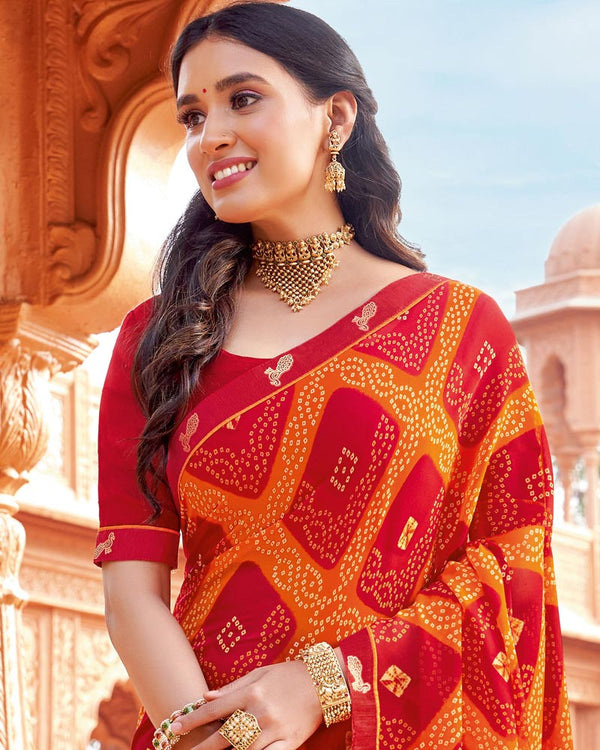 Vishal Prints Shiraz Red Printed Georgette Saree With Fancy Border