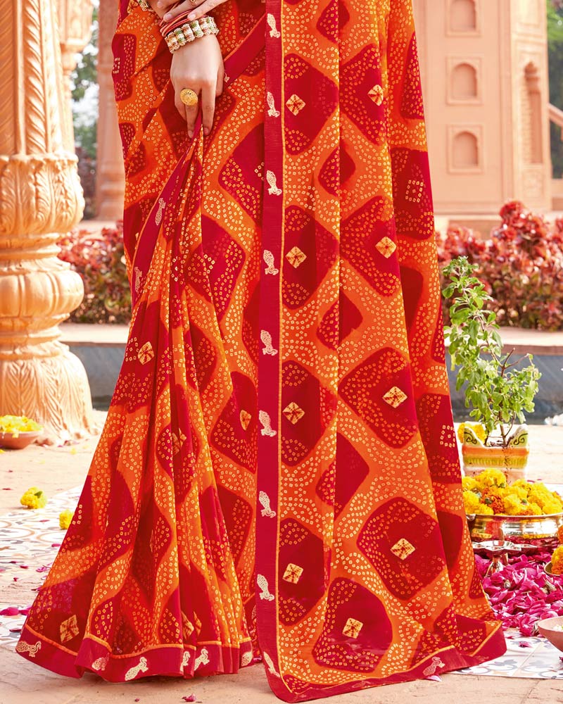 Vishal Prints Shiraz Red Printed Georgette Saree With Fancy Border