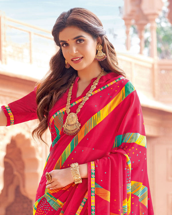 Vishal Prints Raspberry Pink Printed Georgette Saree With Fancy Border