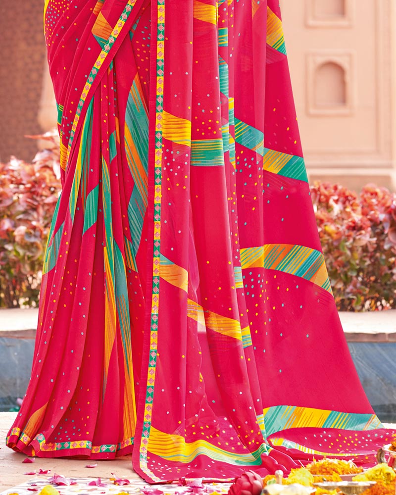 Vishal Prints Raspberry Pink Printed Georgette Saree With Fancy Border
