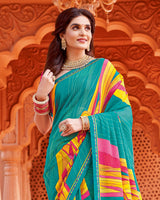 Vishal Prints Teal Blue Printed Georgette Saree With Fancy Border