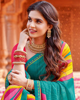 Vishal Prints Teal Blue Printed Georgette Saree With Fancy Border