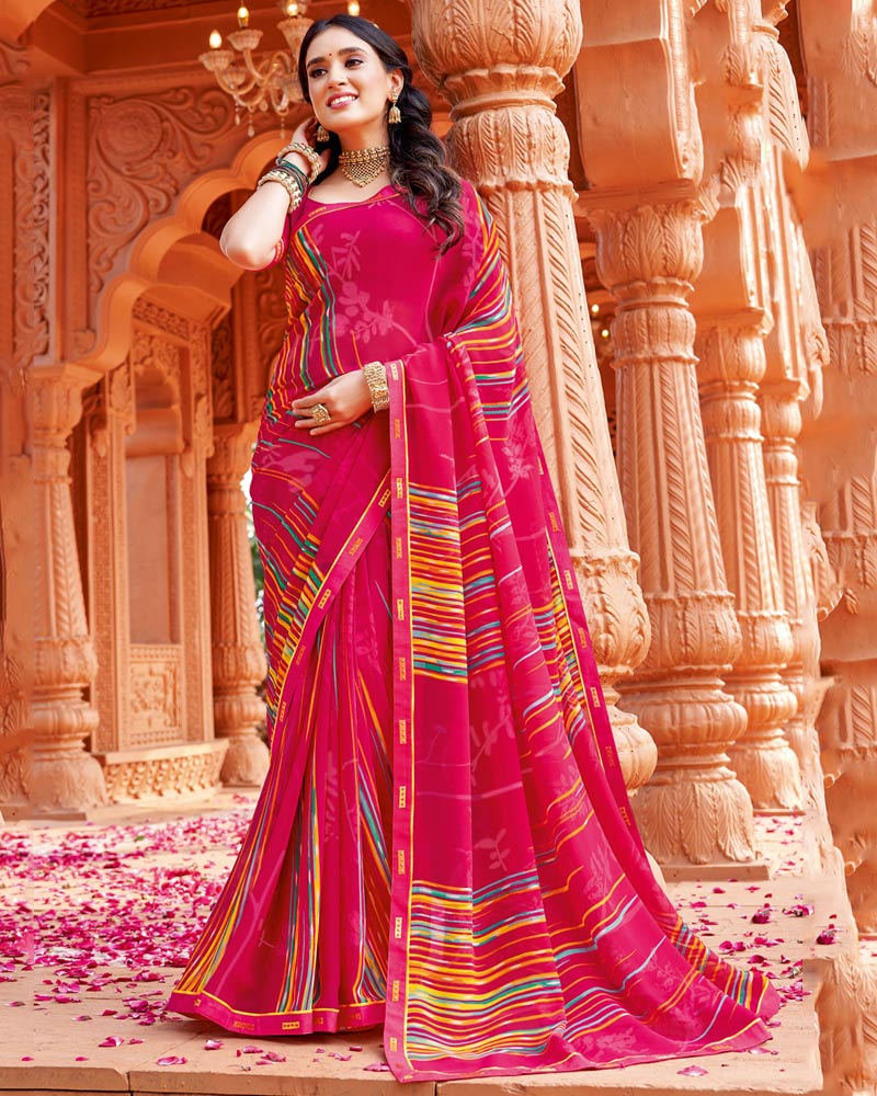 Vishal Prints Dark Hot Pink Printed Georgette Saree With Fancy Border