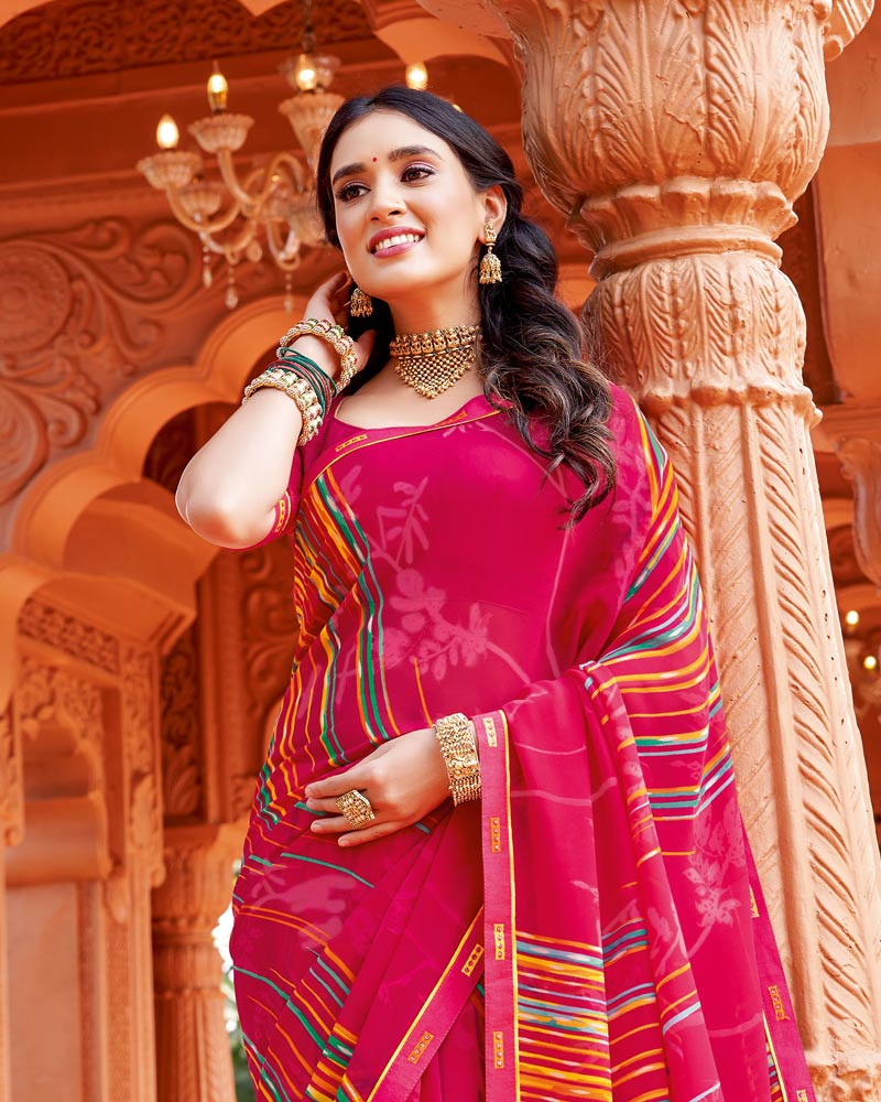 Vishal Prints Dark Hot Pink Printed Georgette Saree With Fancy Border