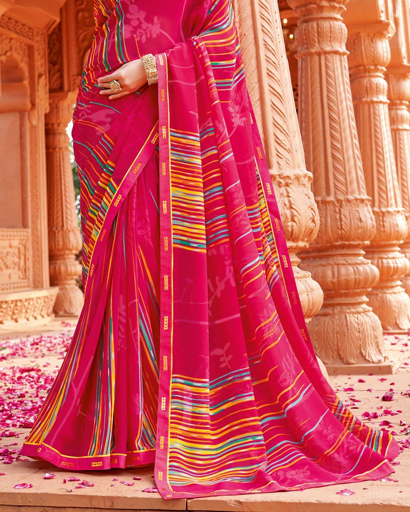 Vishal Prints Dark Hot Pink Printed Georgette Saree With Fancy Border