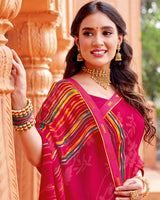 Vishal Prints Dark Hot Pink Printed Georgette Saree With Fancy Border