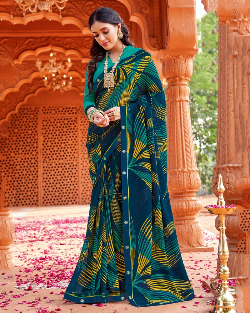 Vishal Prints Midnight Blue Printed Georgette Saree With Fancy Border