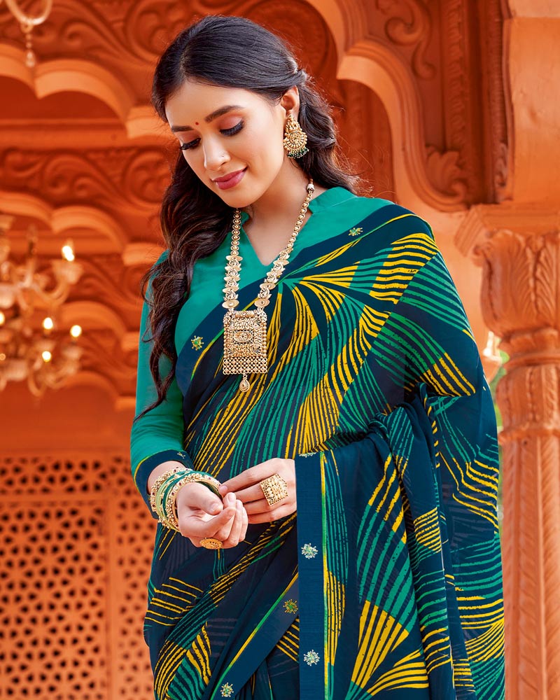 Vishal Prints Midnight Blue Printed Georgette Saree With Fancy Border