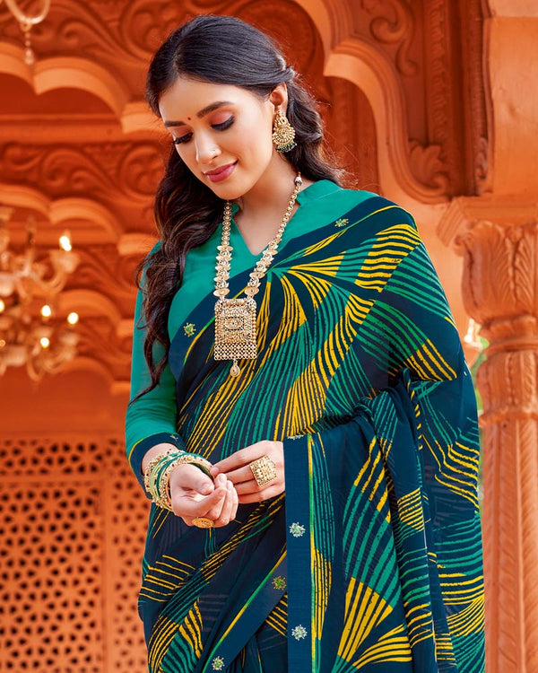 Vishal Prints Midnight Blue Printed Georgette Saree With Fancy Border