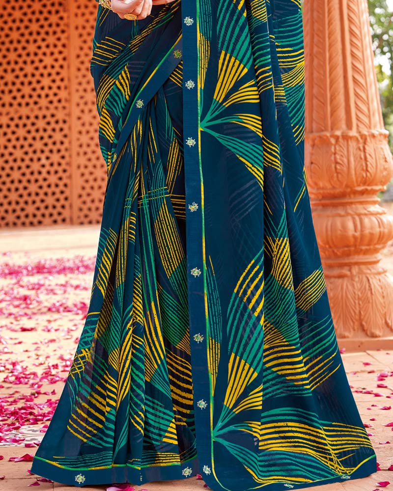 Vishal Prints Midnight Blue Printed Georgette Saree With Fancy Border