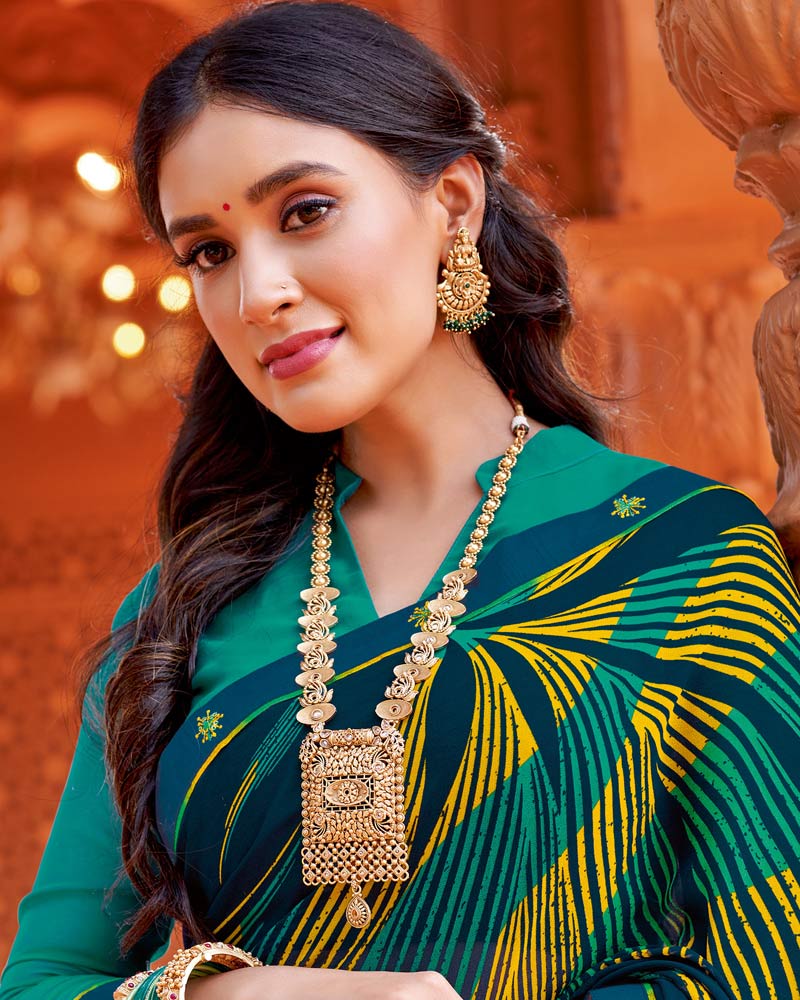 Vishal Prints Midnight Blue Printed Georgette Saree With Fancy Border