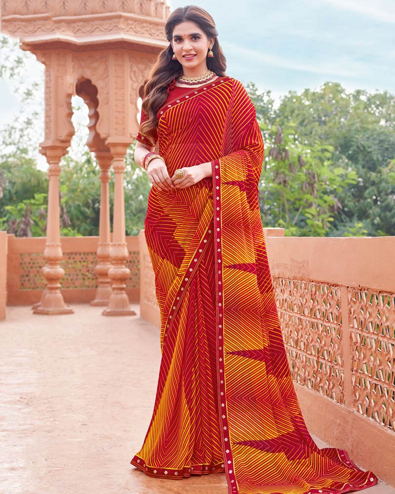 Vishal Prints Vivid Burgundy Printed Georgette Saree With Fancy Border