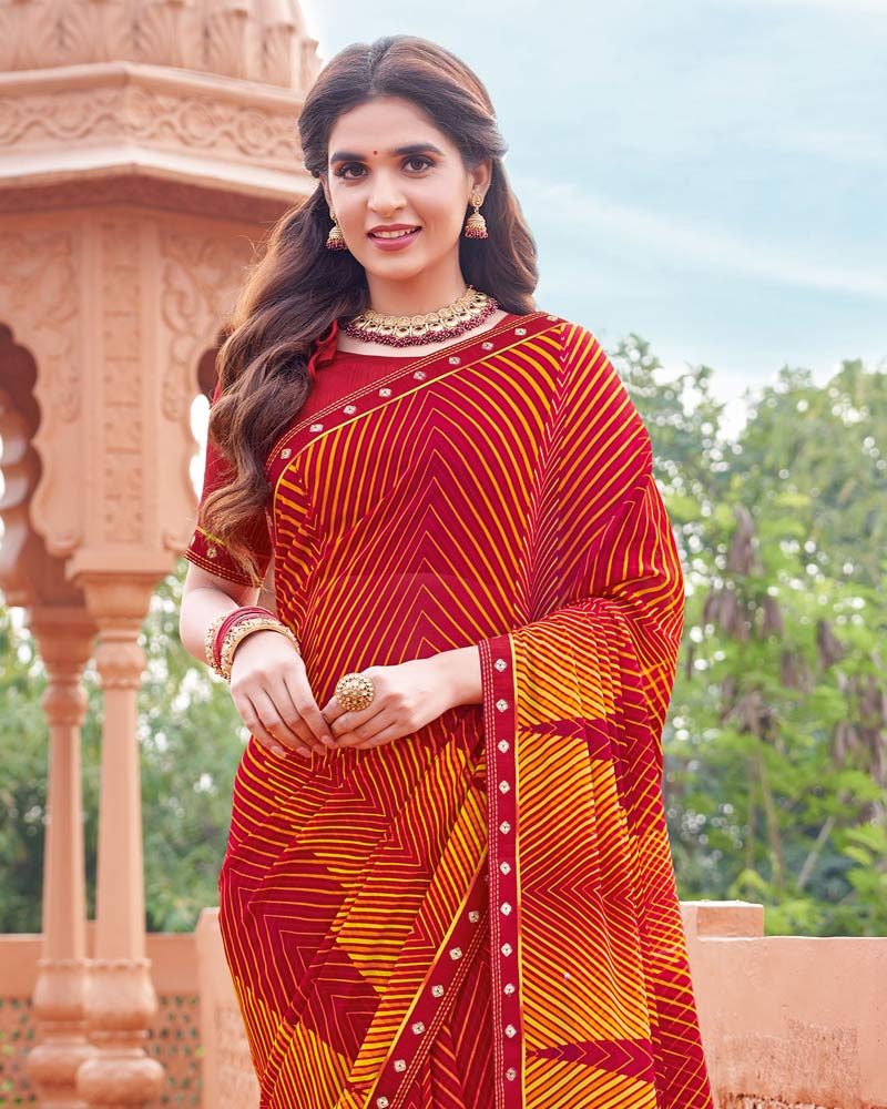 Vishal Prints Vivid Burgundy Printed Georgette Saree With Fancy Border