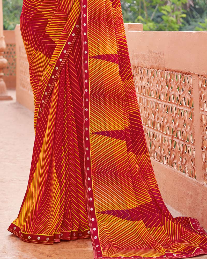 Vishal Prints Vivid Burgundy Printed Georgette Saree With Fancy Border