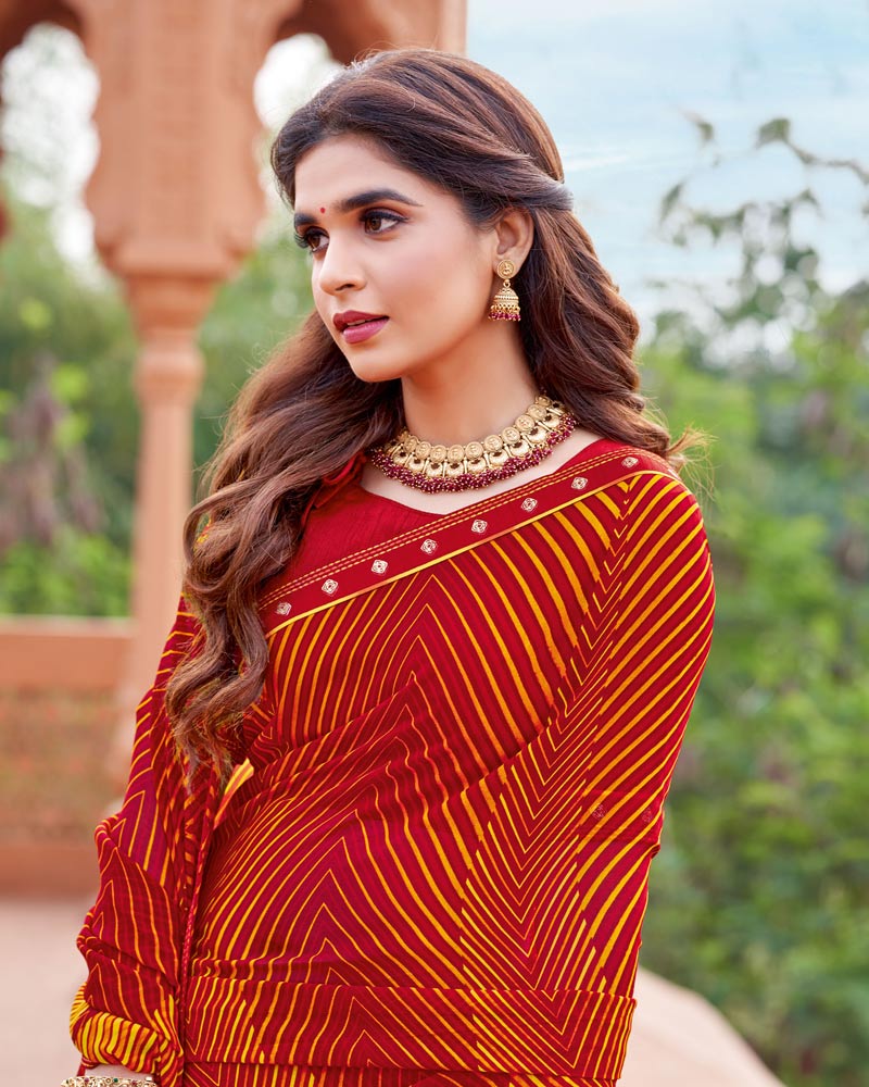 Vishal Prints Vivid Burgundy Printed Georgette Saree With Fancy Border